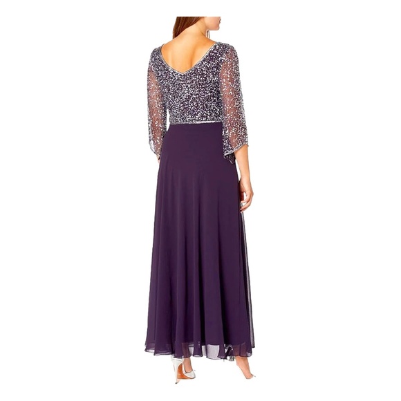 J Kara Women's 3/4 Sleeve V-Neck Beaded Top Long Gown NWT 8P - Picture 2 of 10